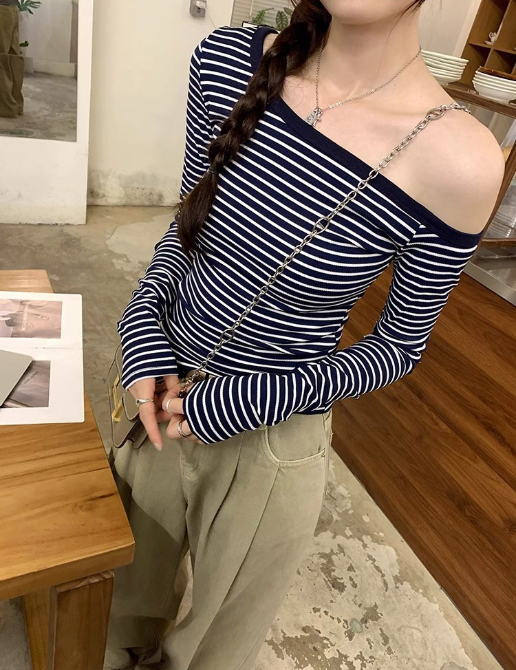 配色ボーダーワンショルダースリムTシャツ | 詳細画像5