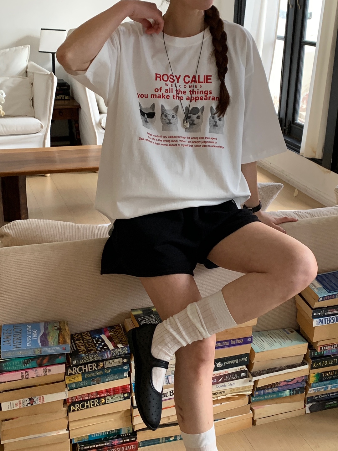 レタリングキャットプリントボクシーTシャツ | 詳細画像4