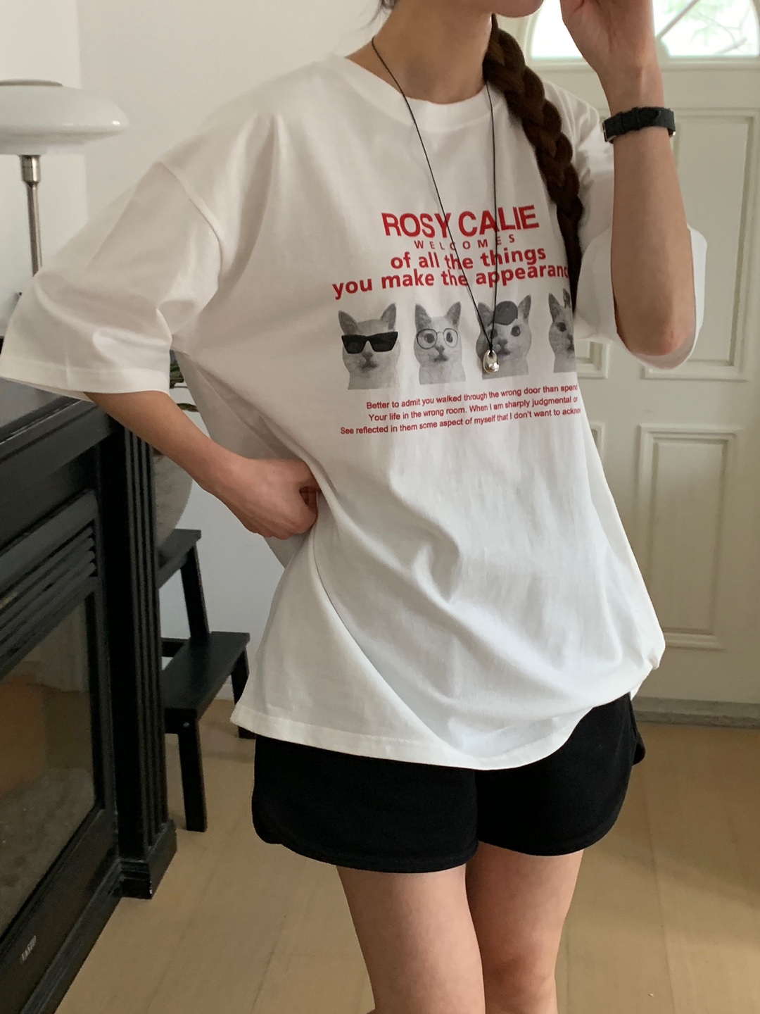 レタリングキャットプリントボクシーTシャツ | 詳細画像6