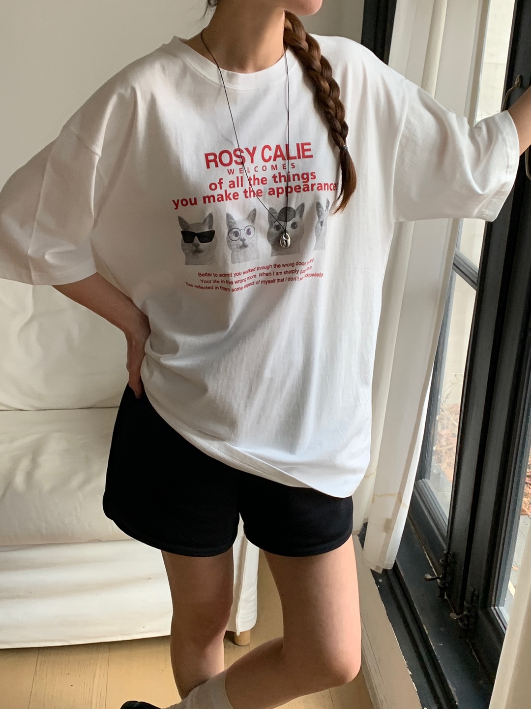 レタリングキャットプリントボクシーTシャツ | 詳細画像7