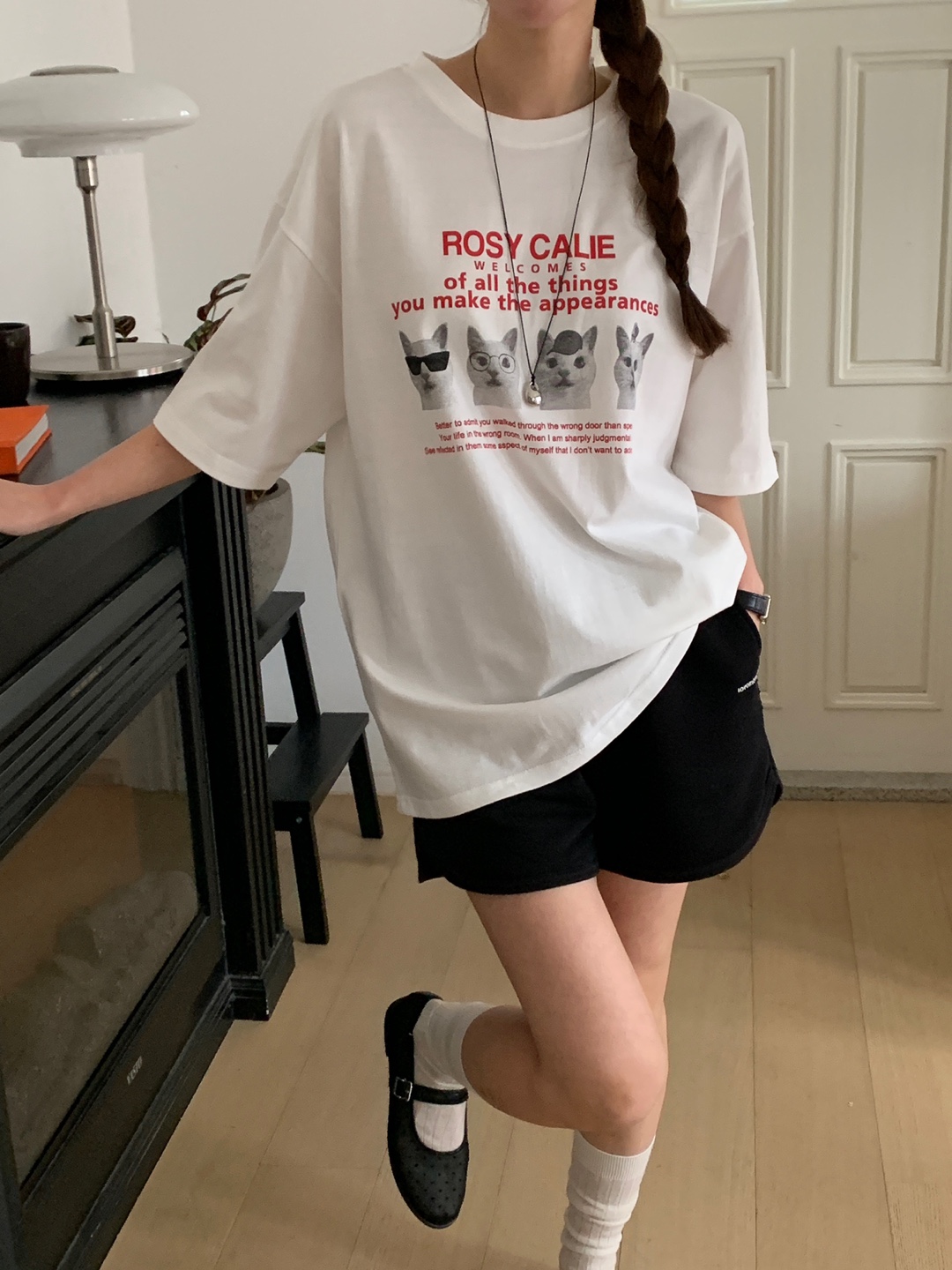 レタリングキャットプリントボクシーTシャツ | 詳細画像8