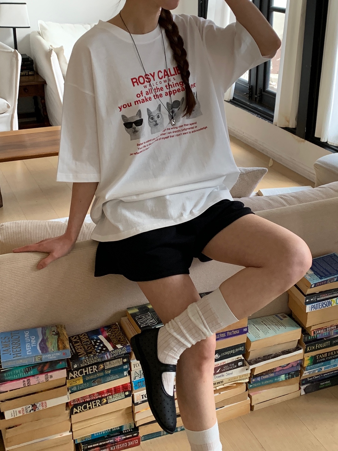 レタリングキャットプリントボクシーTシャツ | 詳細画像9
