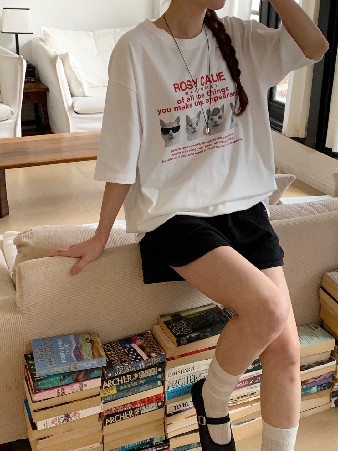 レタリングキャットプリントボクシーTシャツ | 詳細画像10