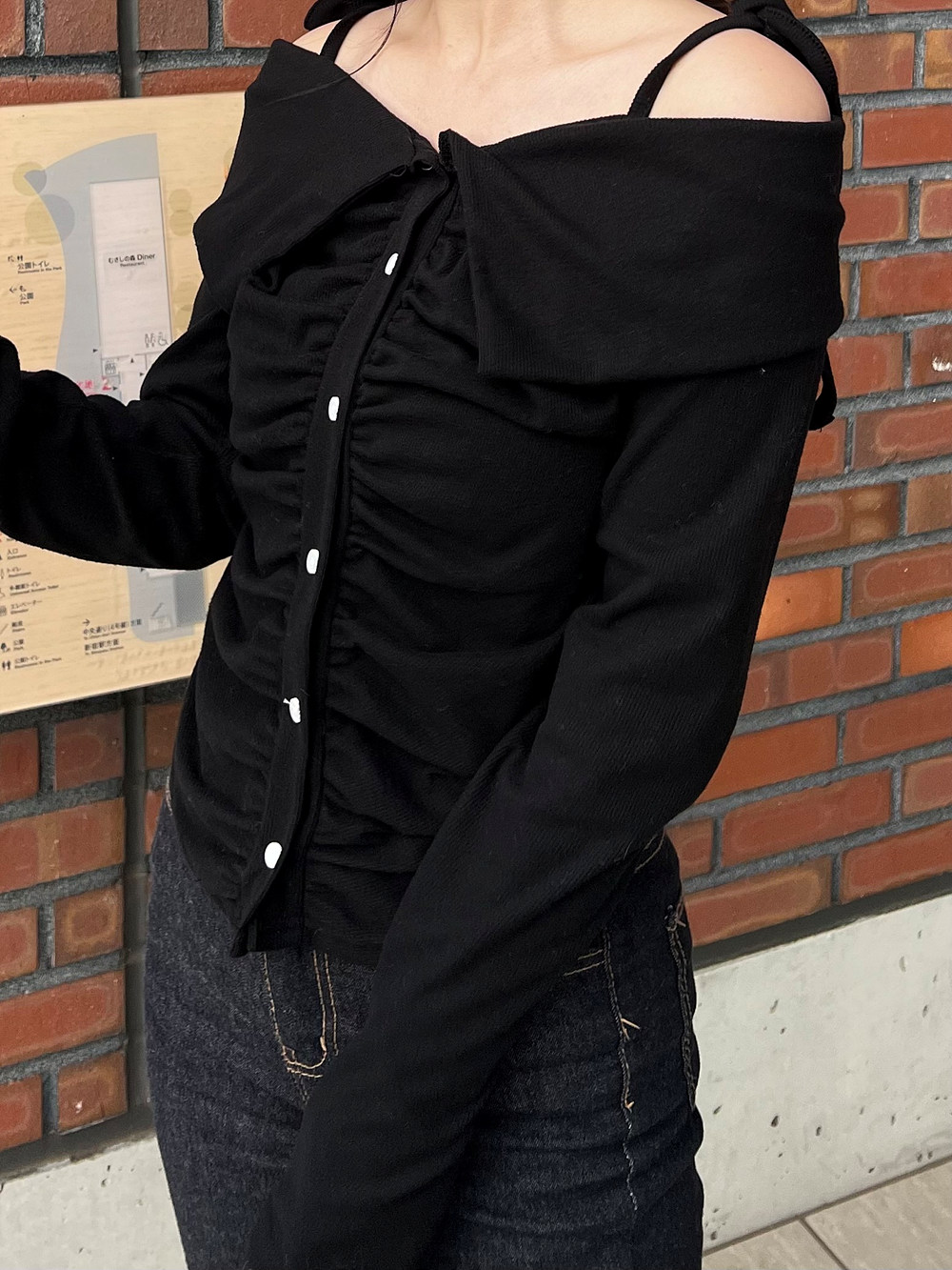 起毛リボンオフショルギャザーボタンTシャツ | 詳細画像14