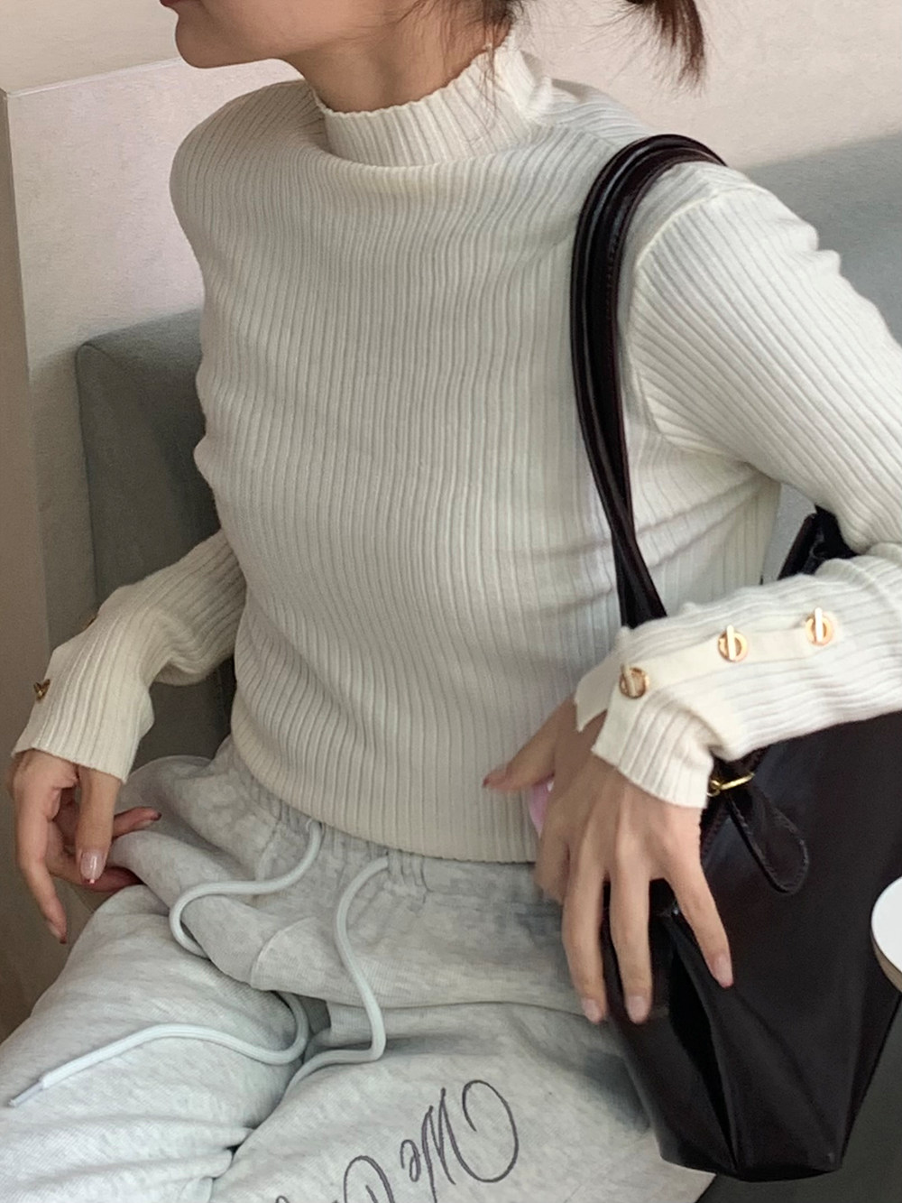 ボタンスリーブリブハーフネックニット | 詳細画像4