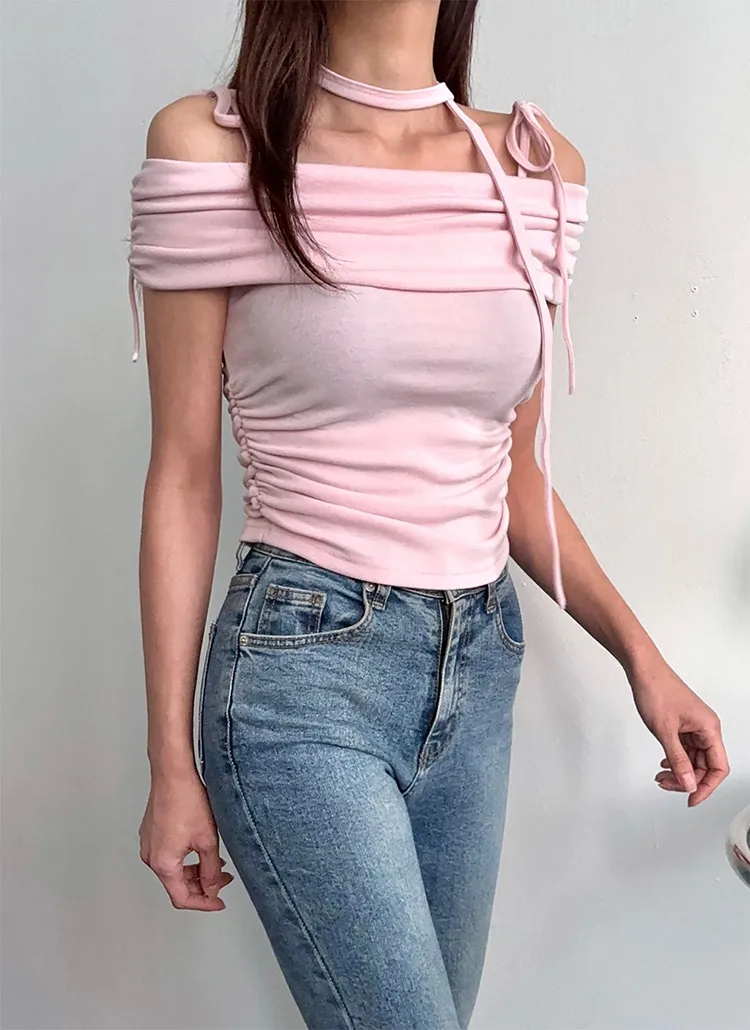 ストラップ付リボンオフショルシャーリングTシャツ | 詳細画像1