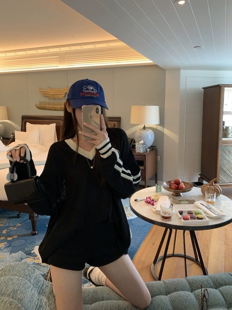 Vネック配色ラインルーズニット | 詳細画像7