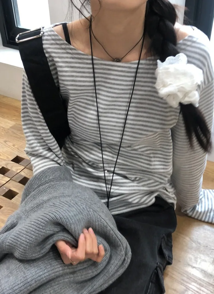 ボートネックボクシーボーダーTシャツ | mandarinetree | 詳細画像1