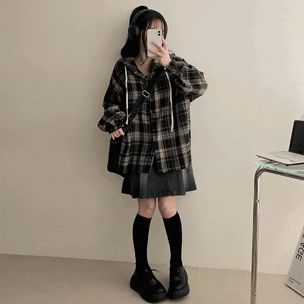 ビンテージチェックフードシャツ | hijjoo | 詳細画像1