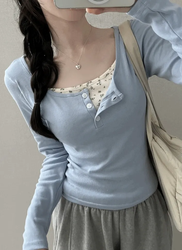 花柄レイヤード風ヘンリーTシャツ | NEEDON | 詳細画像1