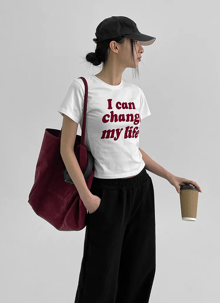 レタリングセミクロップド半袖Tシャツ | blackup | 詳細画像1