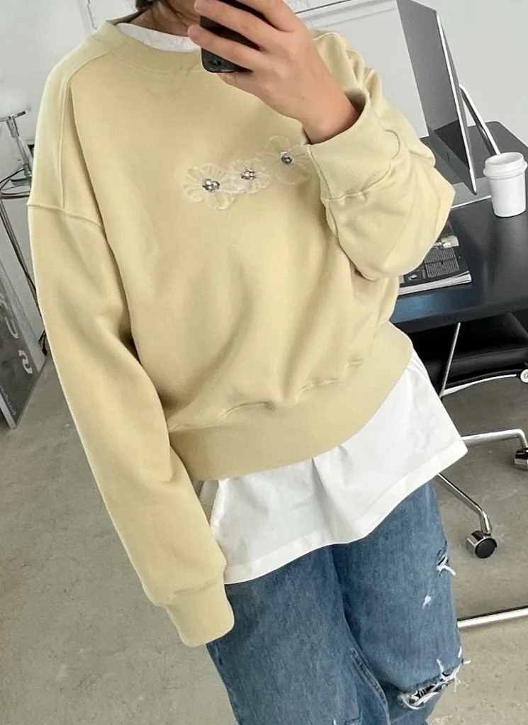 スパンコールフラワー刺繍スウェット | 詳細画像1