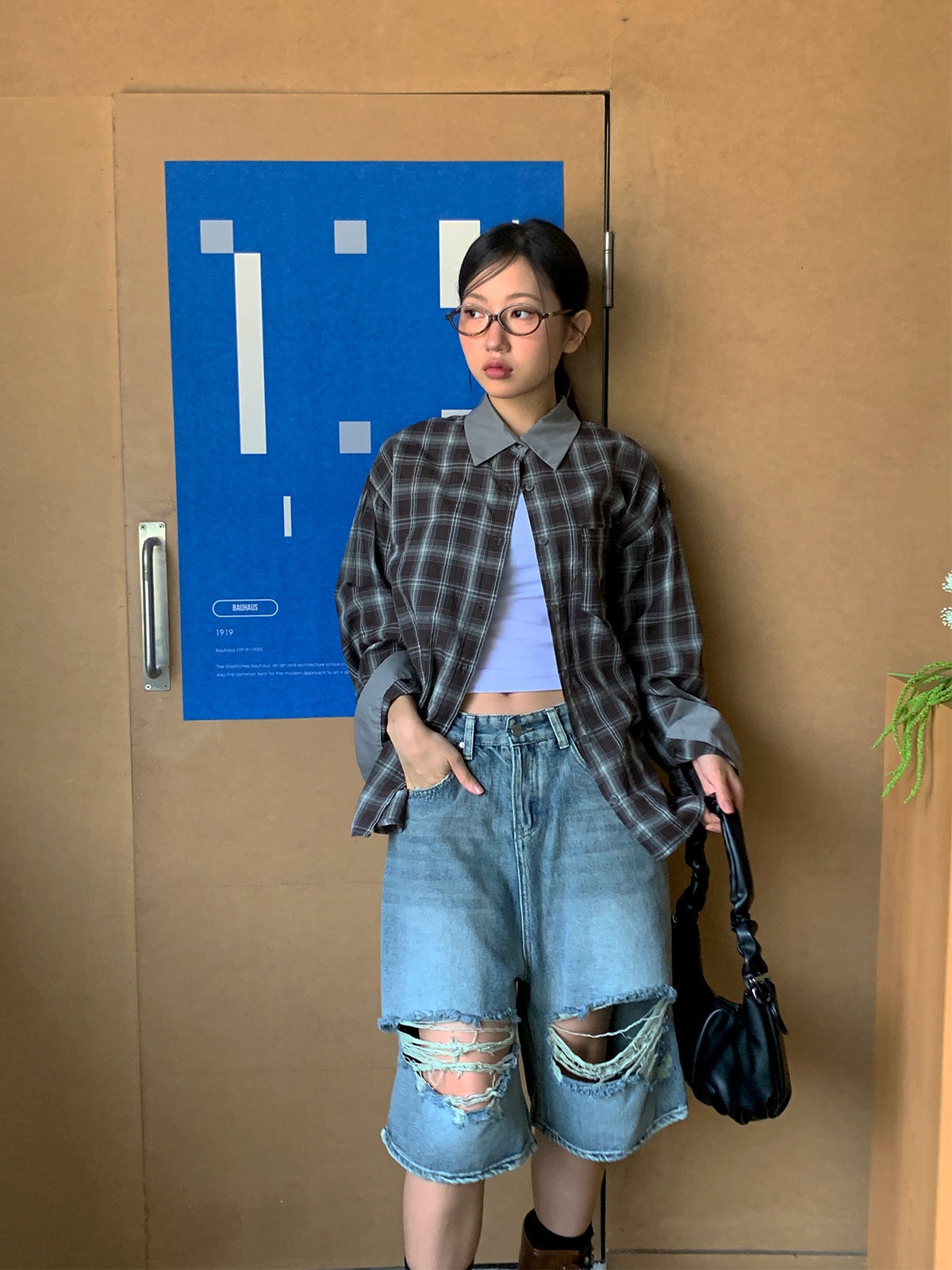 配色ワンポケットチェックルーズシャツ | 詳細画像10