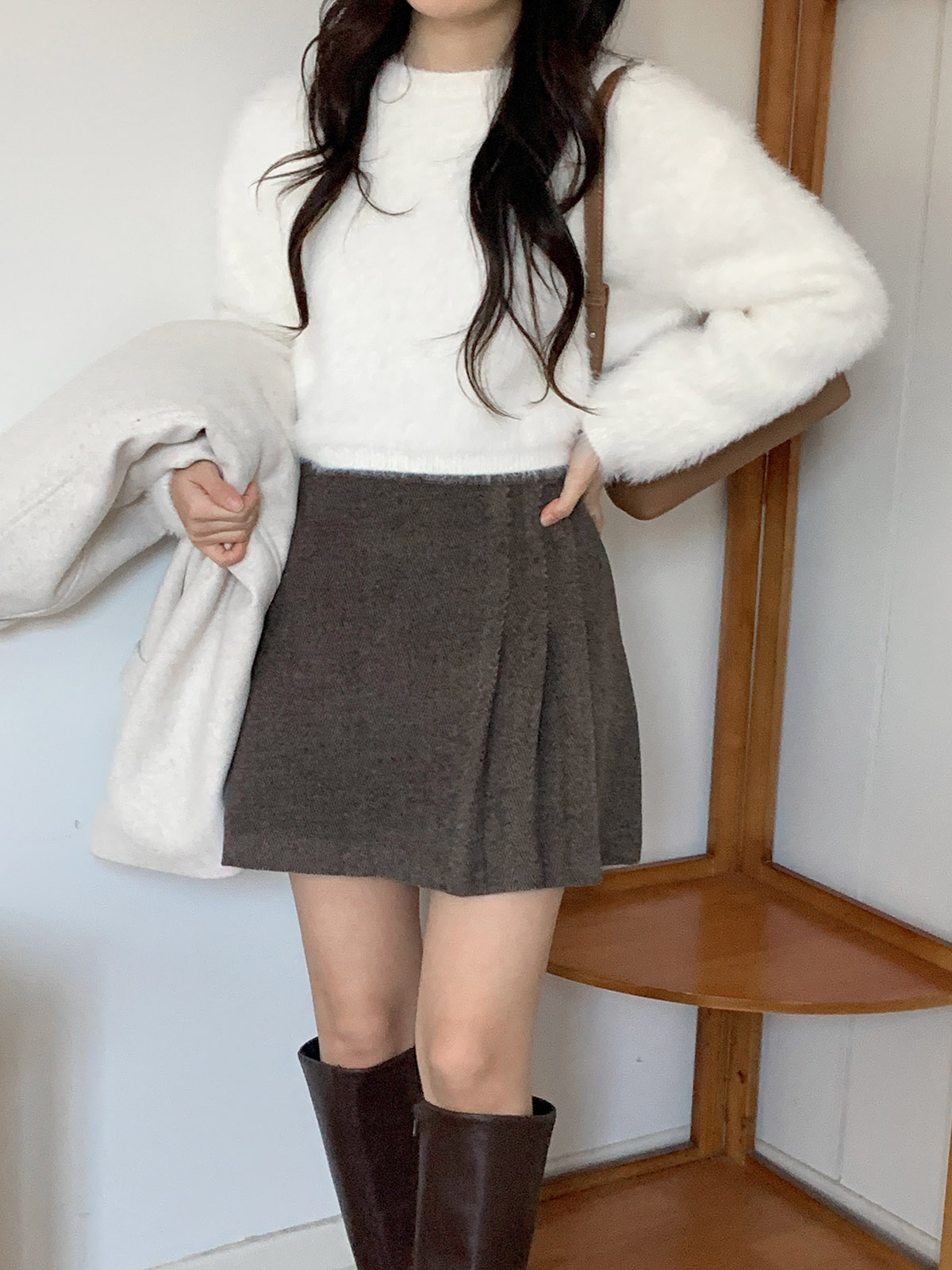 ウール混ヘリンボーンサイドプリーツスカート | 詳細画像11