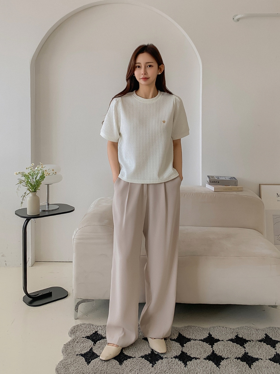 ハートチャームワッフルパフ半袖Tシャツ | 詳細画像3