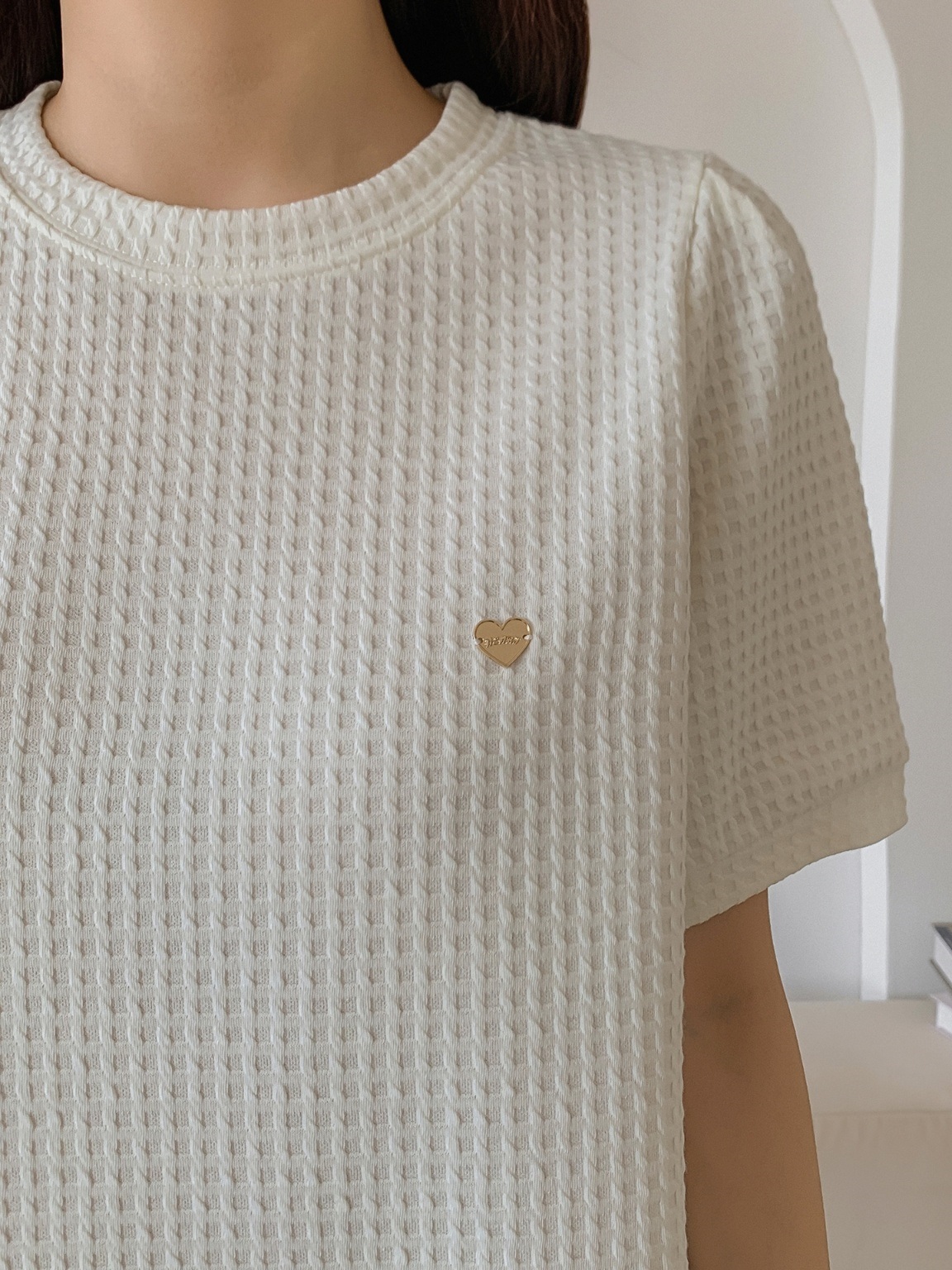 ハートチャームワッフルパフ半袖Tシャツ | 詳細画像4