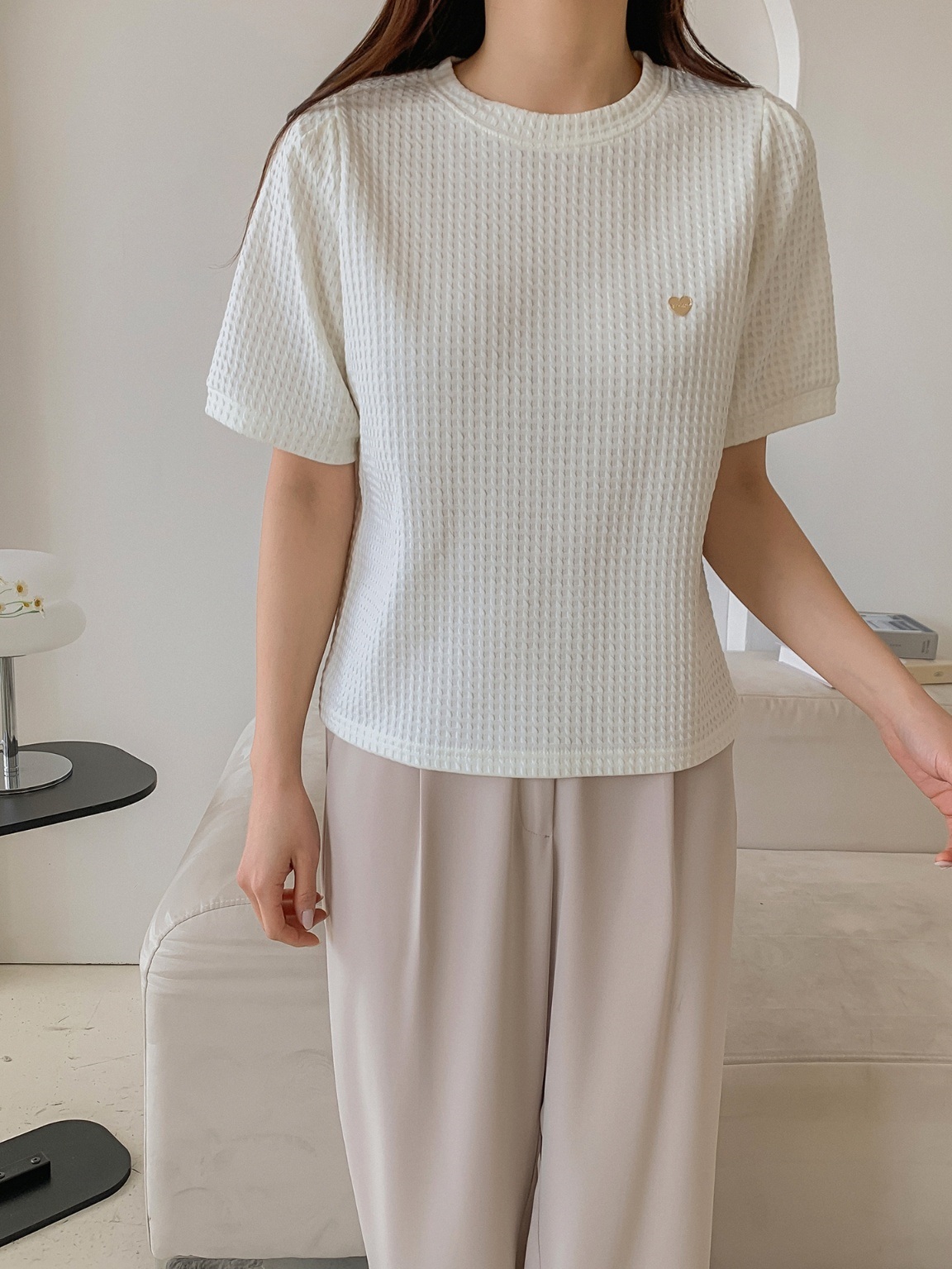 ハートチャームワッフルパフ半袖Tシャツ | 詳細画像7
