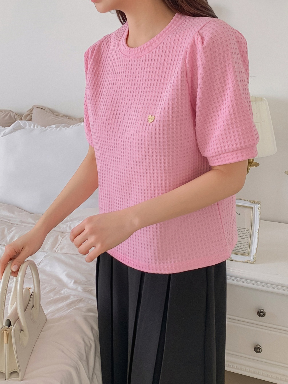 ハートチャームワッフルパフ半袖Tシャツ | 詳細画像16