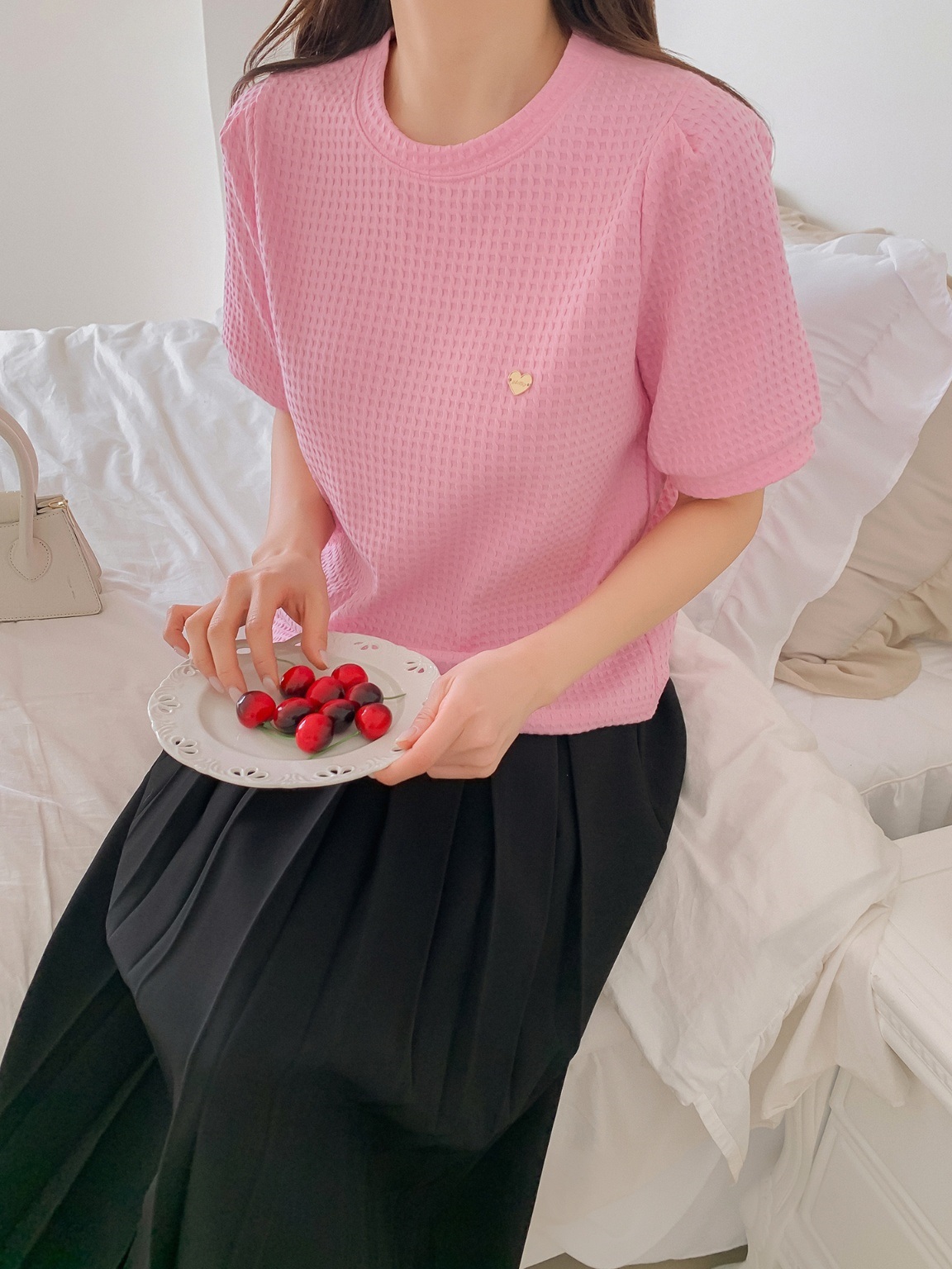 ハートチャームワッフルパフ半袖Tシャツ | 詳細画像17