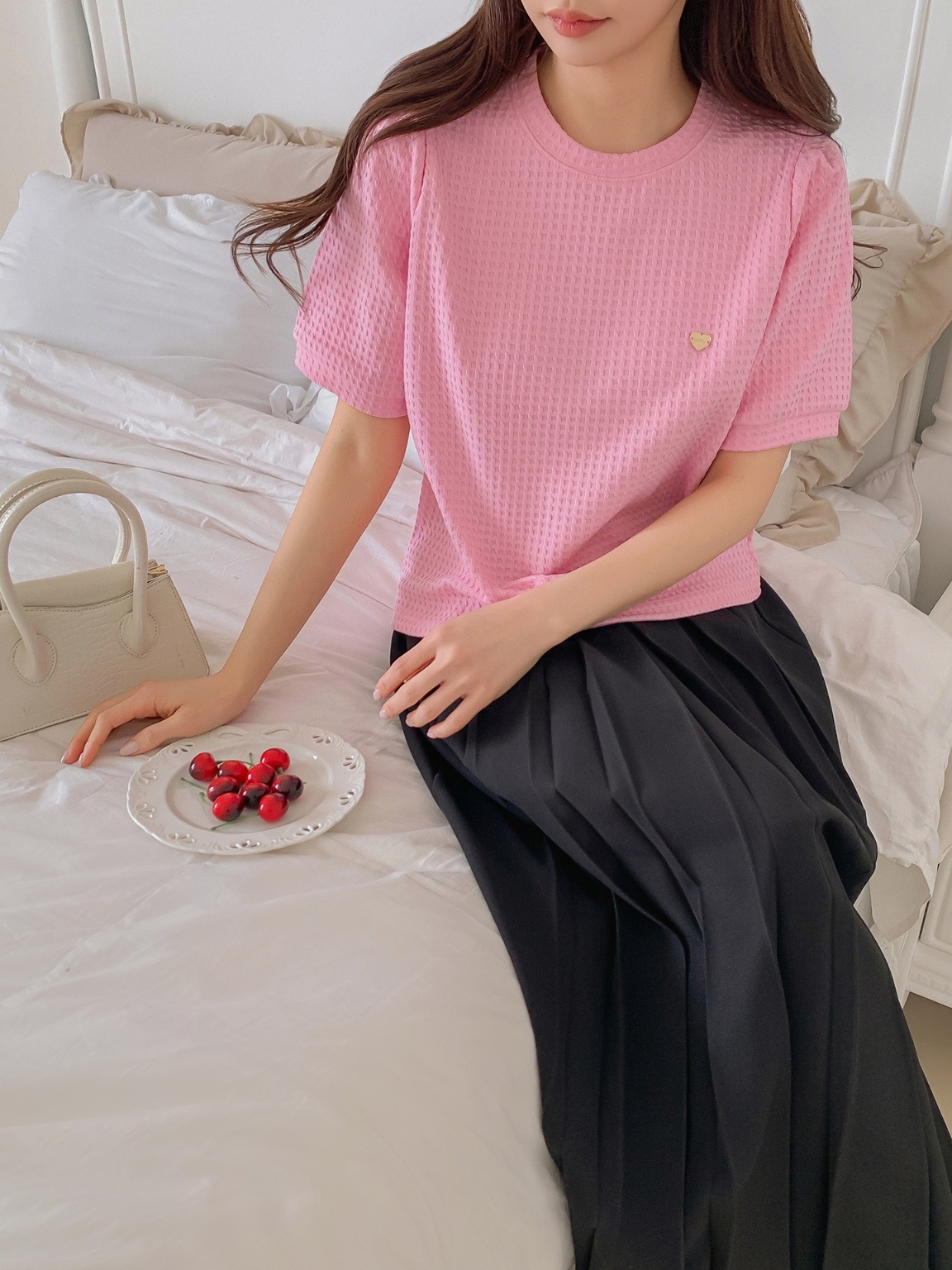 ハートチャームワッフルパフ半袖Tシャツ | 詳細画像19