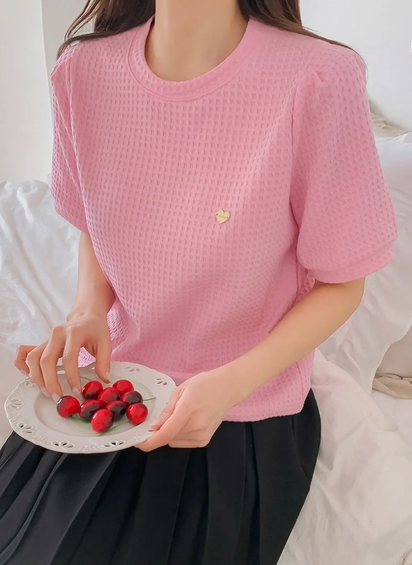 ハートチャームワッフルパフ半袖Tシャツ | 詳細画像1