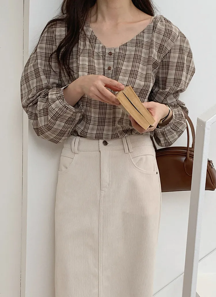 チェックハーフボタンパフブラウス | 1015MARKET | 詳細画像1