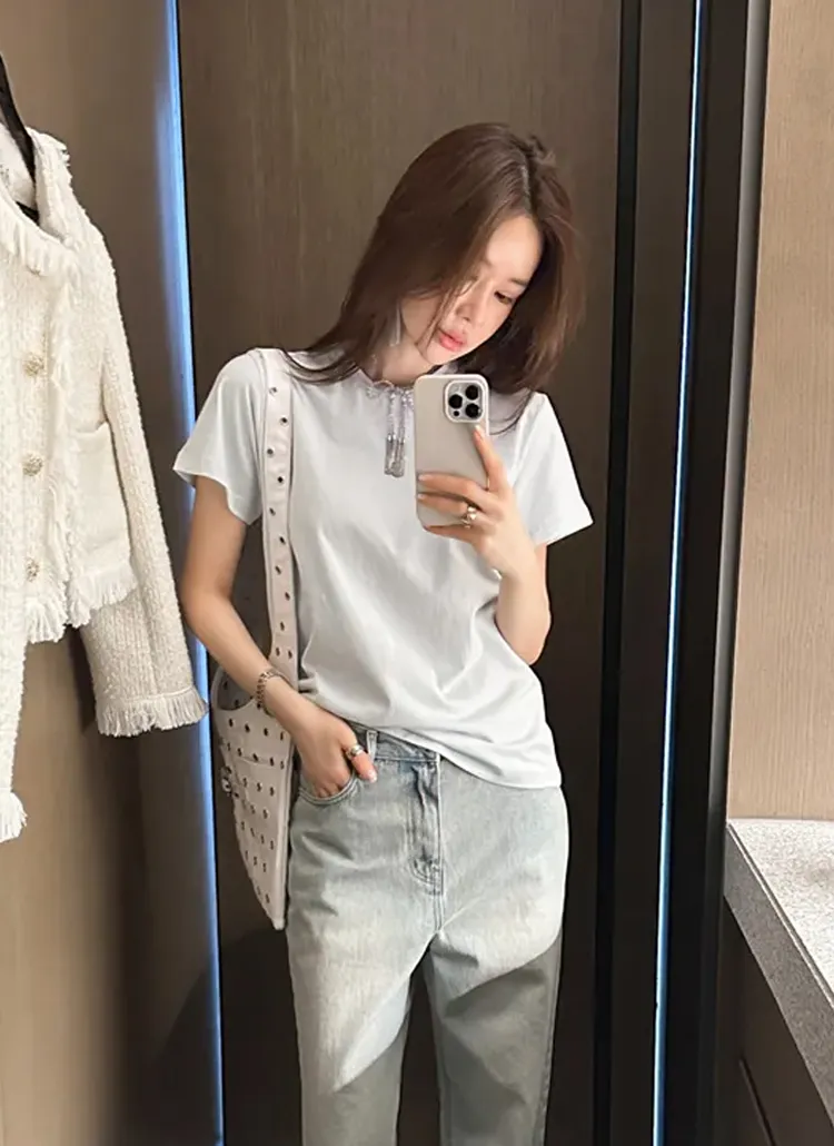 シンプルラウンドネック半袖Tシャツ | partysu | 詳細画像1