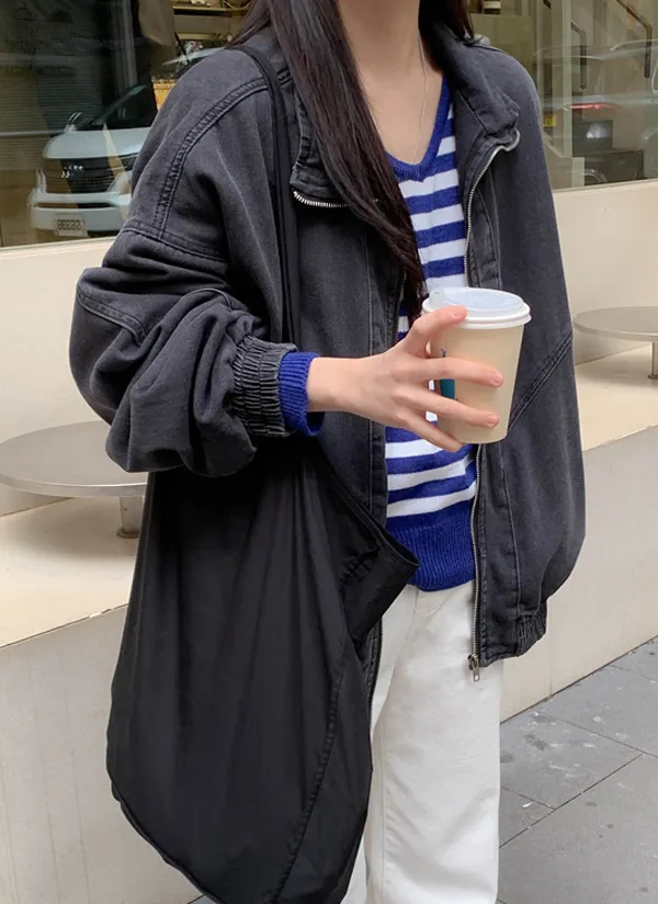 スタンドカラーラインボクシーデニムジャンパー | crushj | 詳細画像1