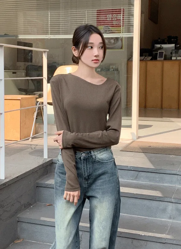 アンバランスネックリブTシャツ | 66girls | 詳細画像1