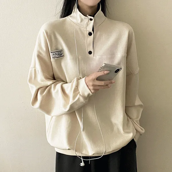 パッチ配色ハーフボタンスウェット | hijjoo | 詳細画像1