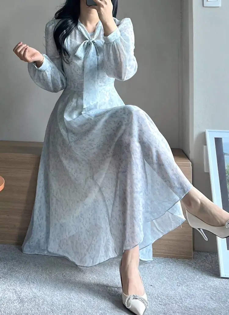 シフォンスカーフネックAラインワンピース | ELINMOOD | 詳細画像1