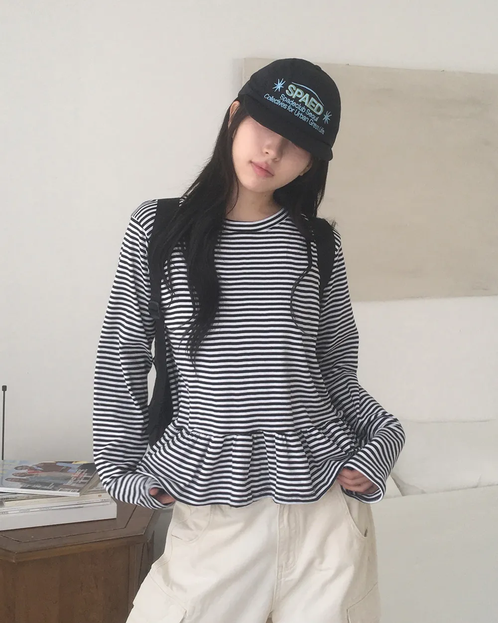 ボーダーペプラムレイヤードTシャツ | WONDERWONDER | 詳細画像1