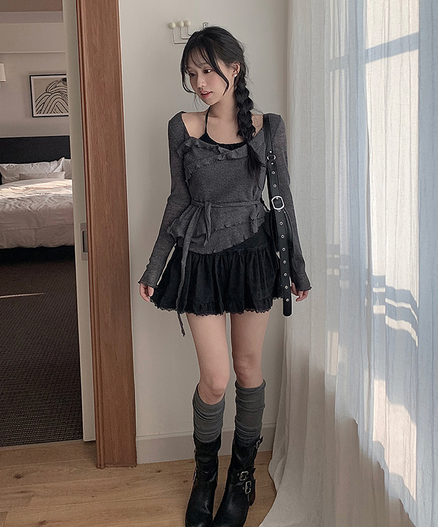 パンツ裏地レースフリルローライズミニスカート | レディース