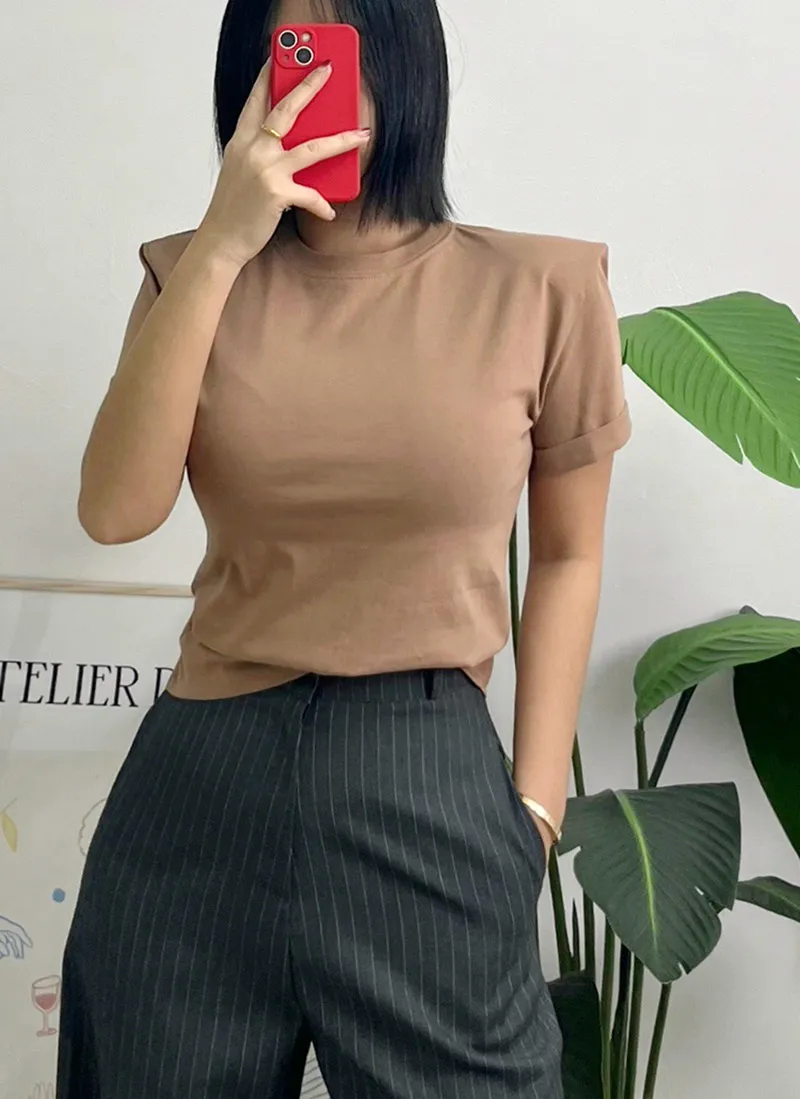 ショルダーパッドロールアップ半袖Tシャツ | 詳細画像1