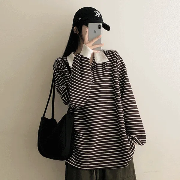 配色ポロカラーオーバーボーダーTシャツ | hijjoo | 詳細画像1