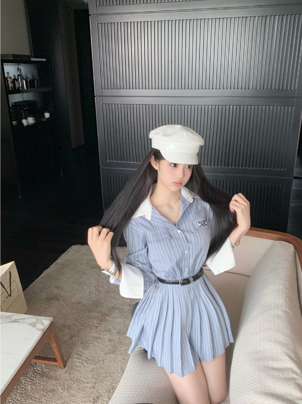 配色フラップストライプシャツミニワンピース | 詳細画像7