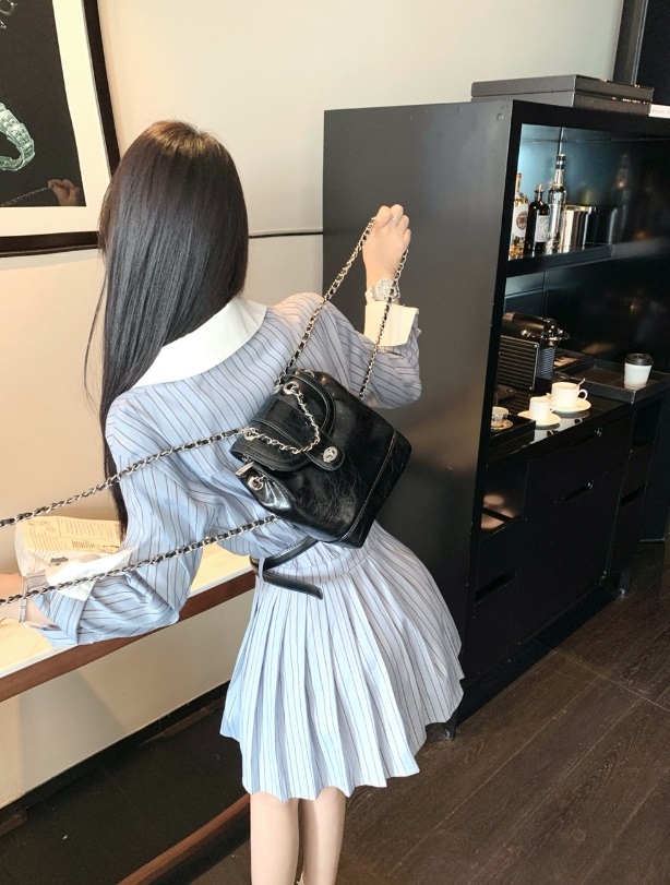 配色フラップストライプシャツミニワンピース | 詳細画像9