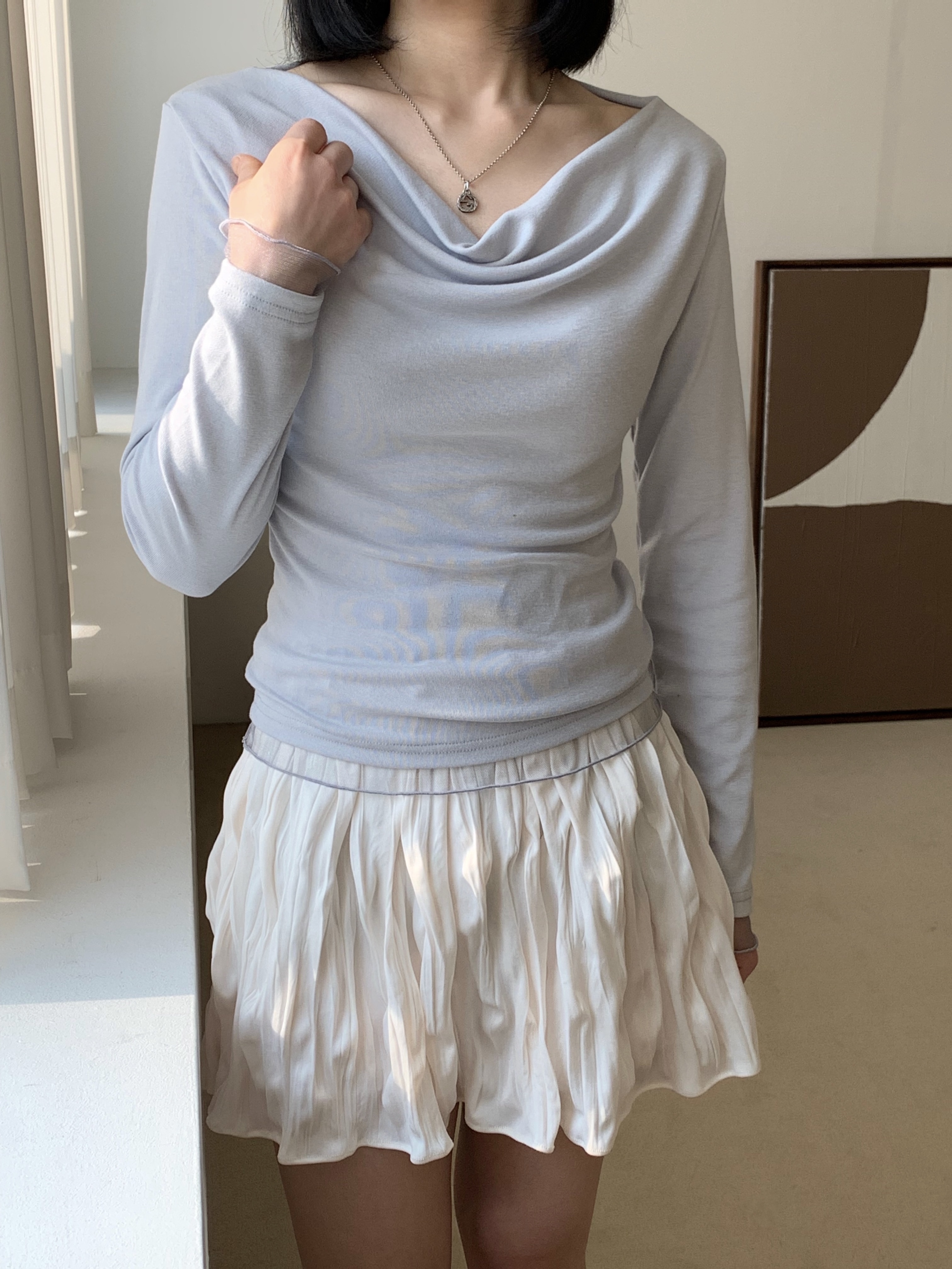 シアーヘムドレープネックTシャツ | 詳細画像2