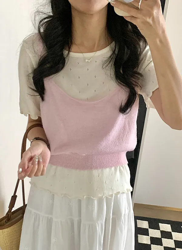 ビスチェ&パンチングメロウ半袖ニットSET | 詳細画像1