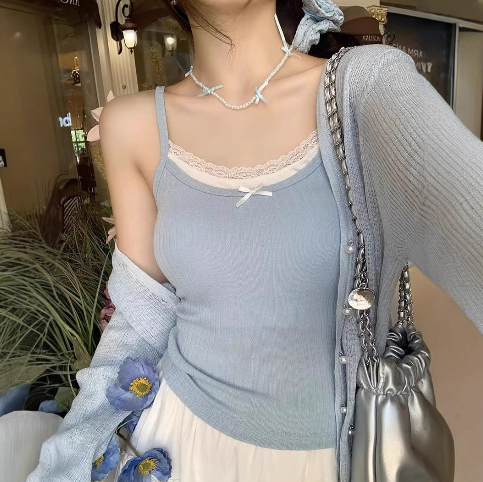 カップ配色リボンレースリブキャミソール | 詳細画像7