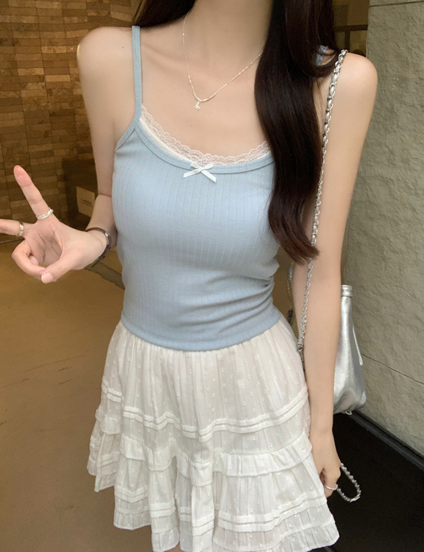 カップ配色リボンレースリブキャミソール | 詳細画像9