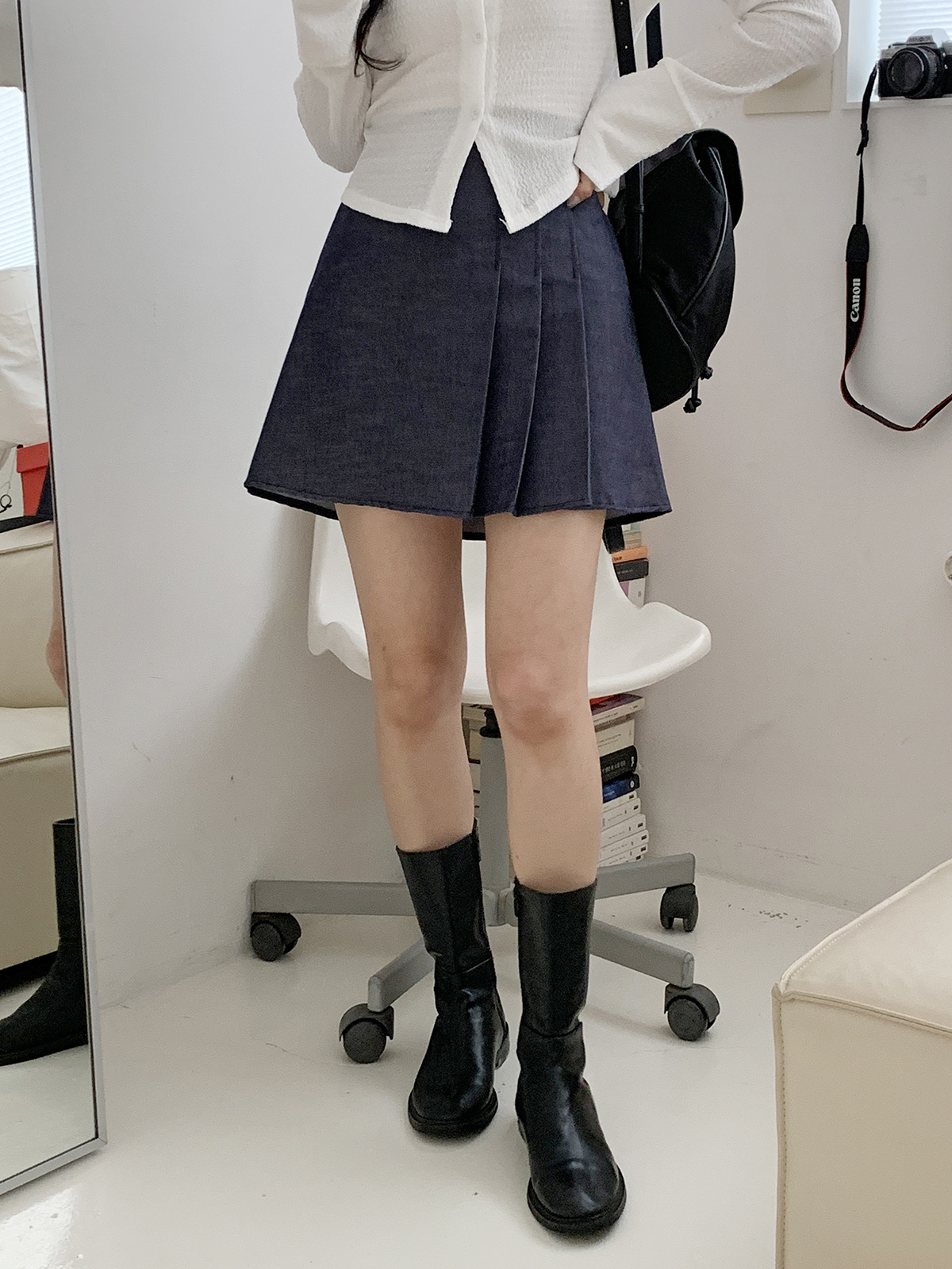 パンツ裏地プリーツデニムミニスカート | 詳細画像2