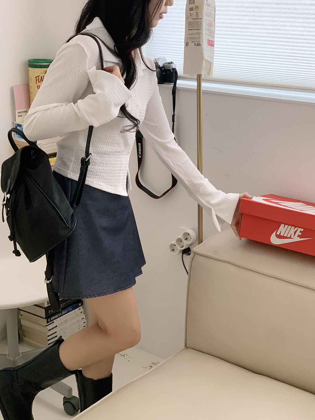 パンツ裏地プリーツデニムミニスカート | 詳細画像5