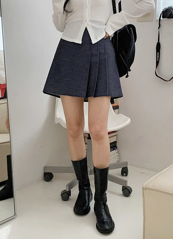 パンツ裏地プリーツデニムミニスカート | 詳細画像1