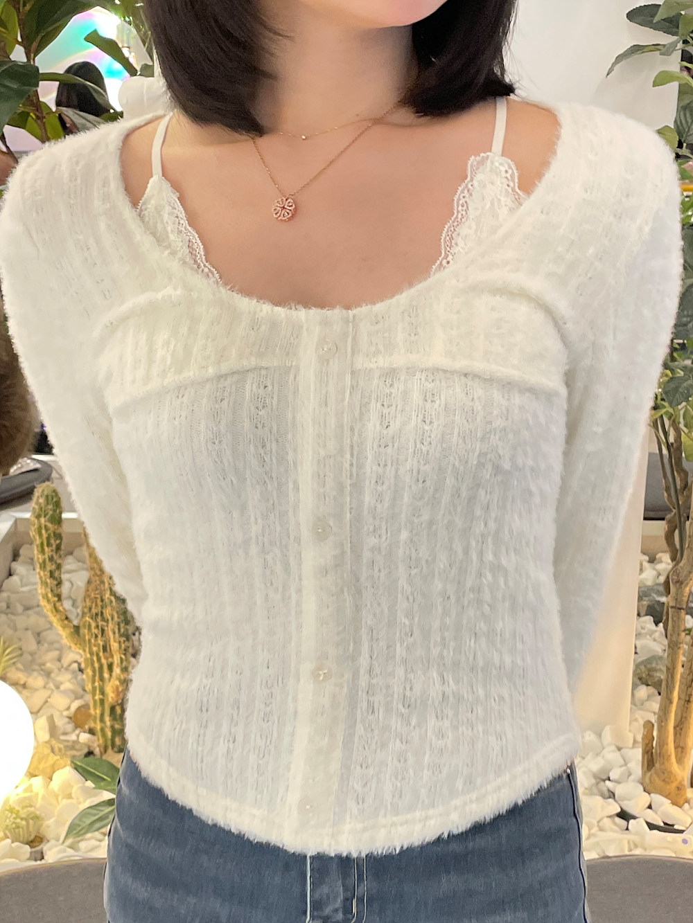 2WAY起毛レースキャミパンチング長袖Tシャツ | 詳細画像10