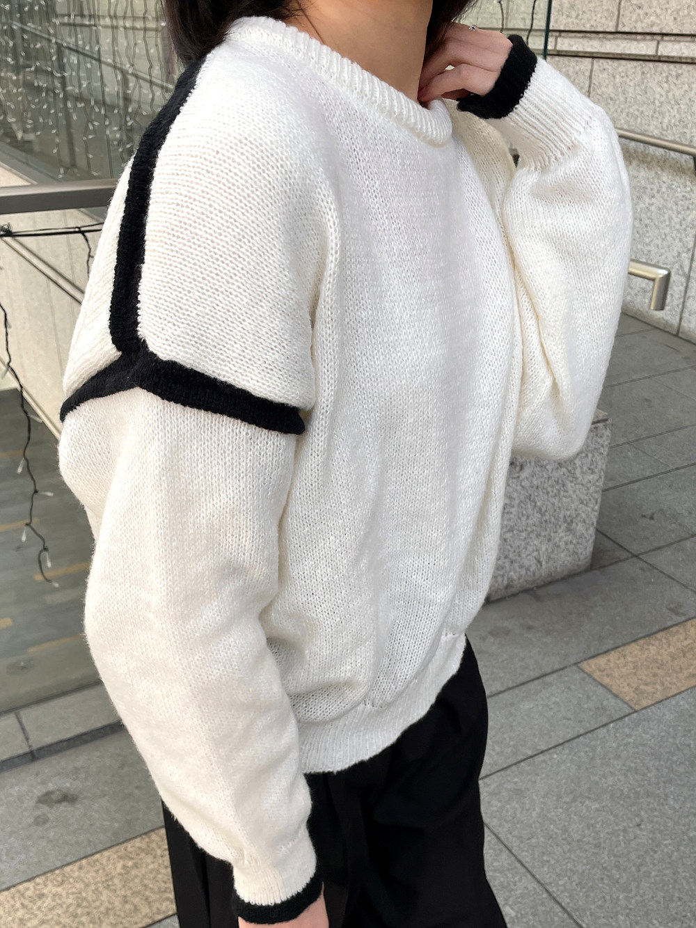 配色ルーズラウンドニット | 詳細画像3