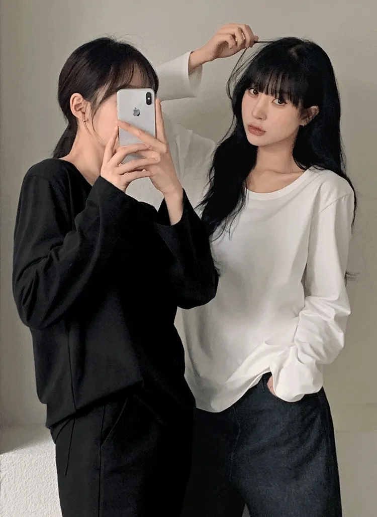 Uネックルーズ長袖Tシャツ | hotping | 詳細画像1
