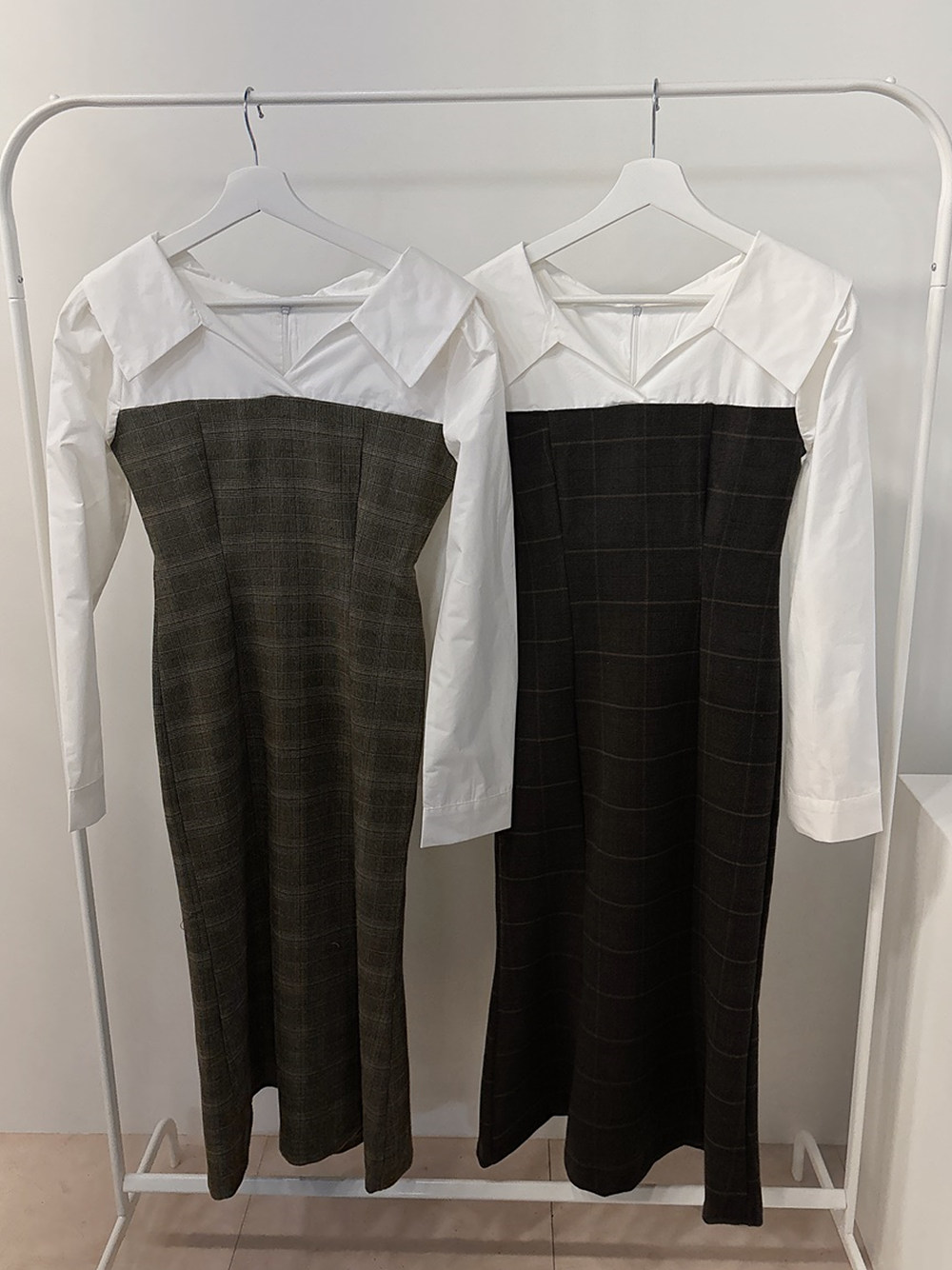 オープンカラーチェック配色マーメイドワンピース | 詳細画像13