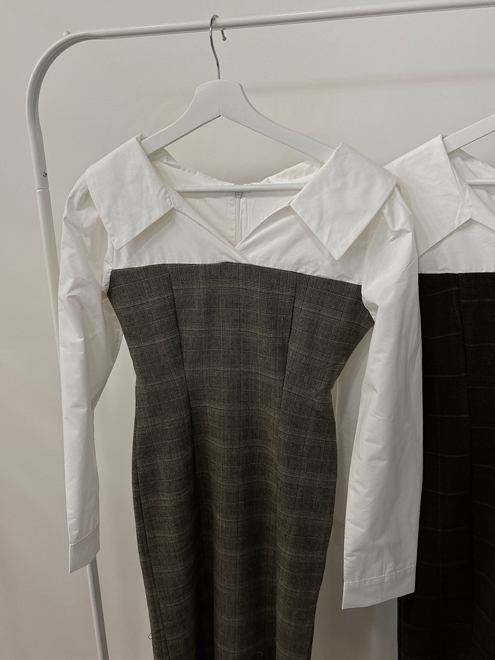 オープンカラーチェック配色マーメイドワンピース | 詳細画像14