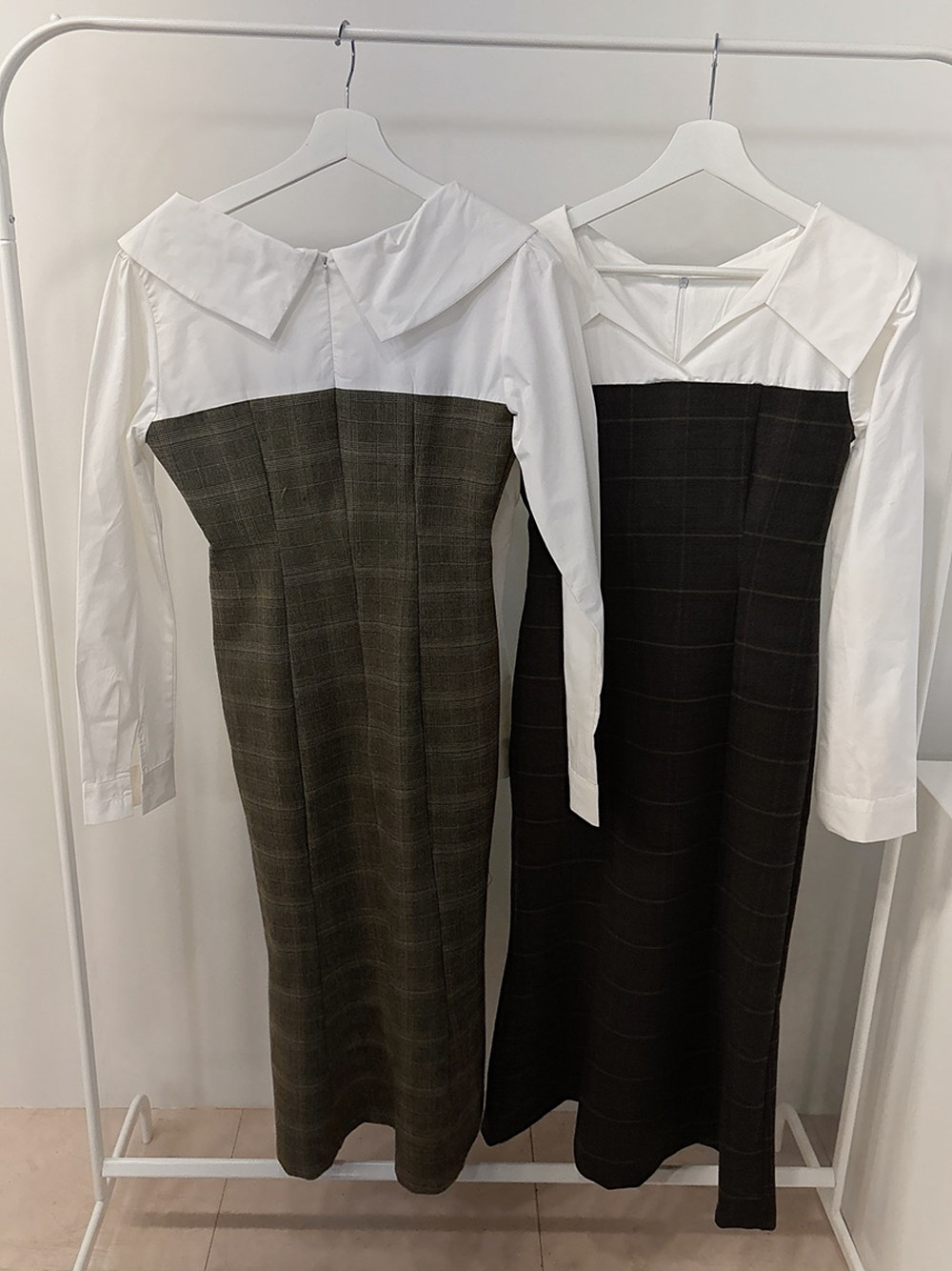 オープンカラーチェック配色マーメイドワンピース | 詳細画像15